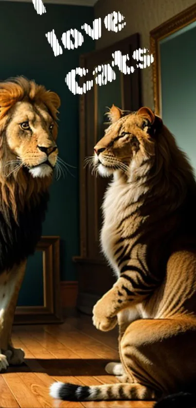 Majestic lions in a luxurious room mobile wallpaper.