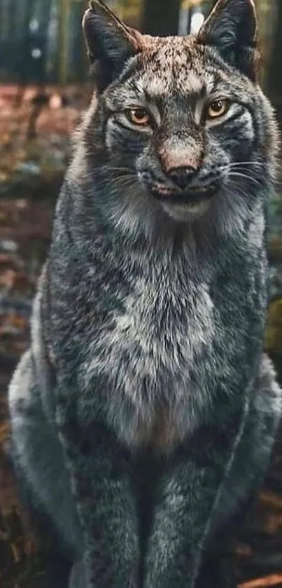 Majestic lynx in a serene forest setting.