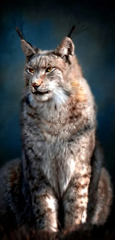 Majestic lynx in a dark blue background mobile wallpaper.