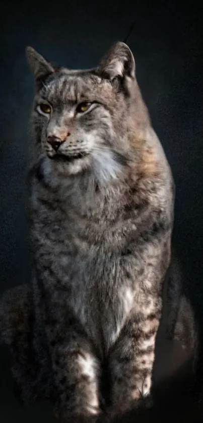 Majestic lynx in dark portrait wallpaper for phones.