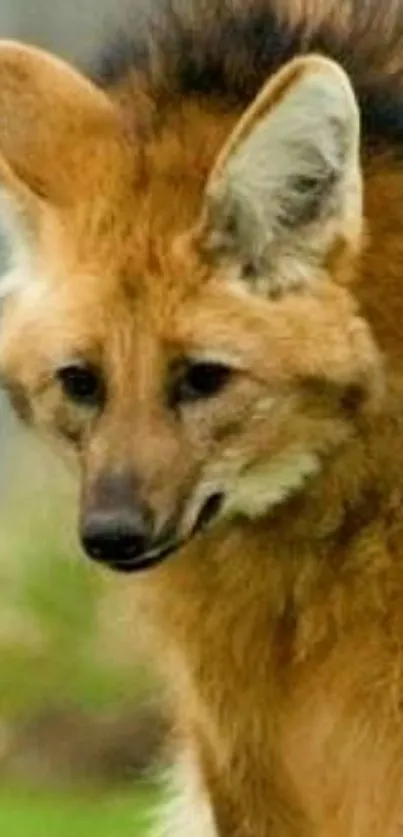 Maned wolf portrait with golden brown fur.