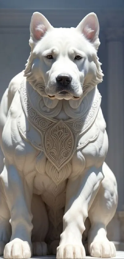 Elegant marble dog statue displayed in a classical setting.