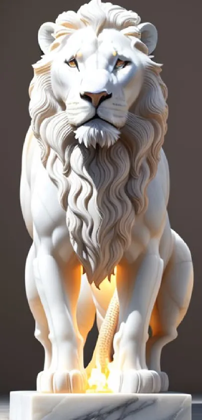 White marble lion sculpture with elegant lighting.