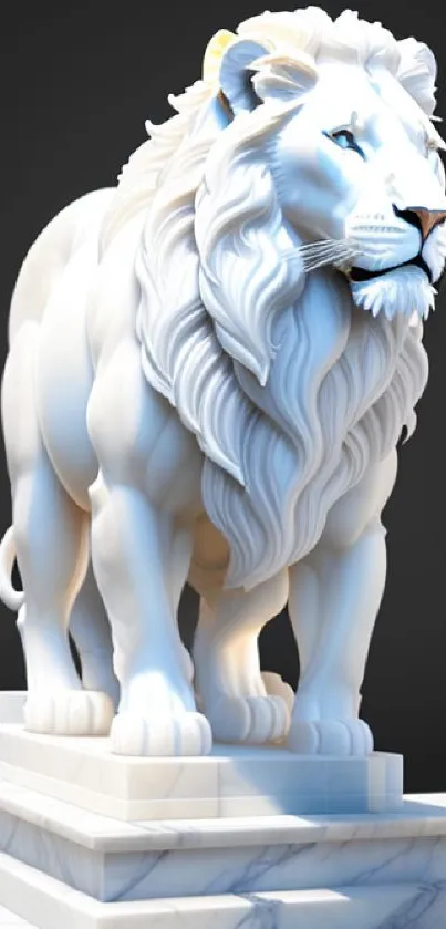 Elegant white marble lion statue on a pedestal.