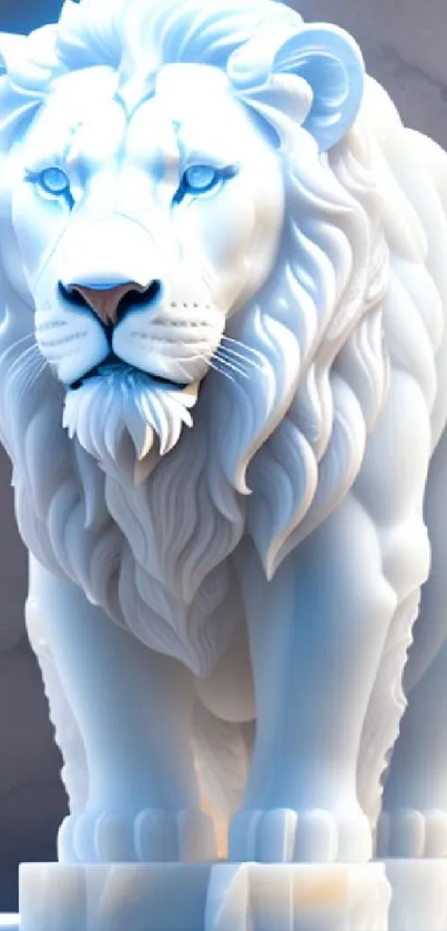 Intricate marble lion sculpture with detailed mane and glowing elegance.