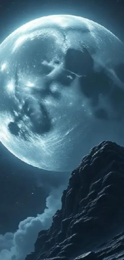 Moonlit mountain and full moon scene.