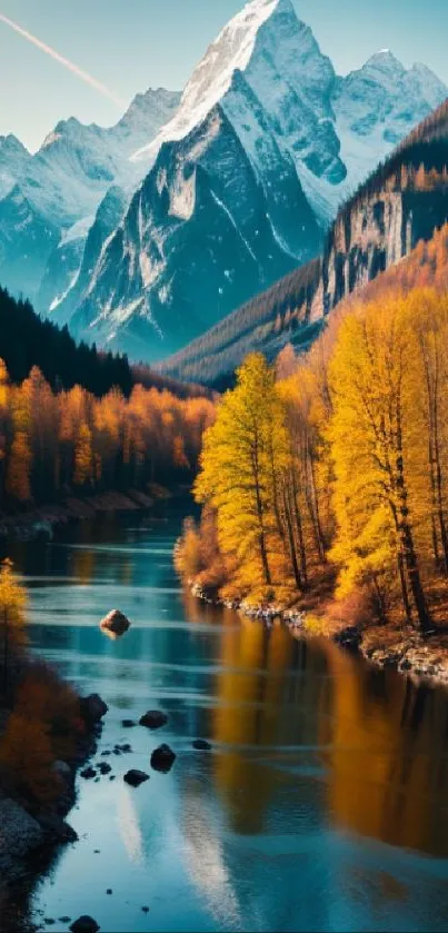 Breathtaking autumn mountain scene with vibrant foliage and serene river.