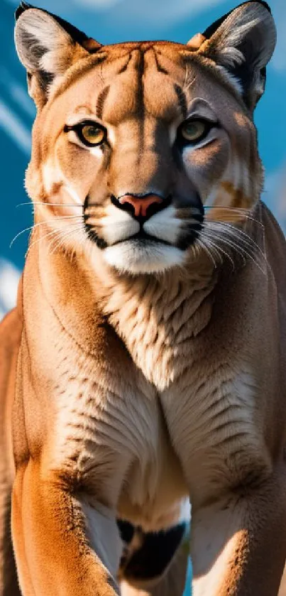 Majestic mountain lion in snowy mountain landscape