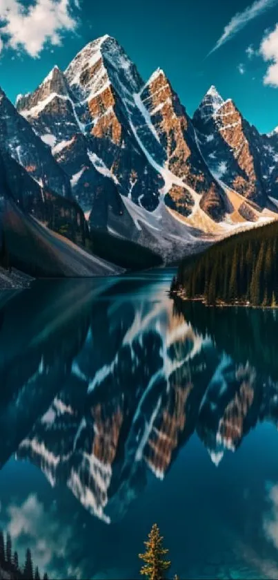 Majestic mountain lake with reflective peaks.