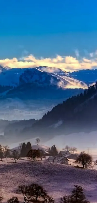 Majestic mountain landscape with blue sky and clouds.