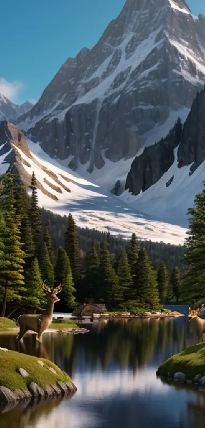 Scenic mountain landscape with pine trees and reflective lake