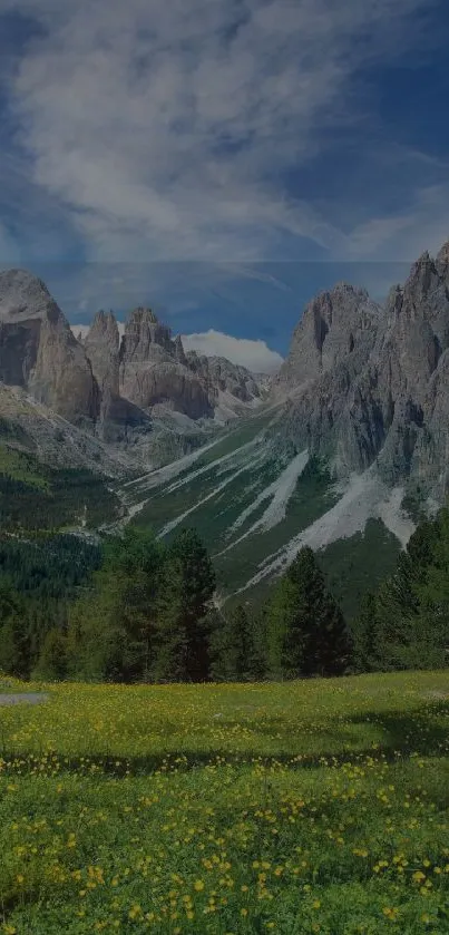 Majestic mountain landscape with lush greenery and blue sky.