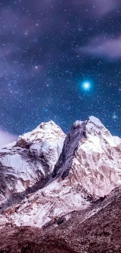 Majestic mountain under a starry night sky