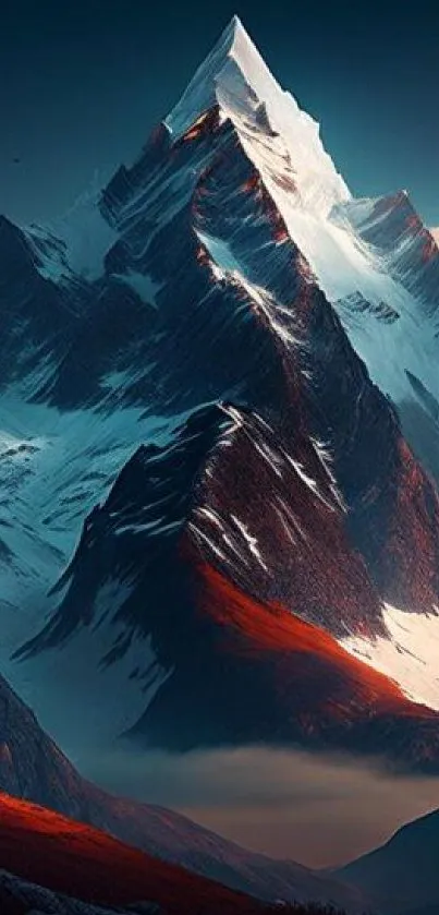 Breathtaking mountain range with snow-covered peaks under a clear sky.