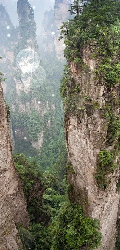 Majestic mountain peaks with lush green foliage.