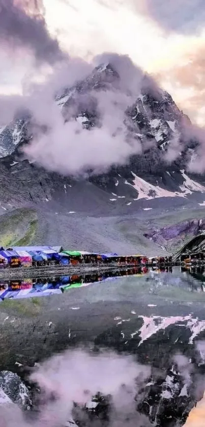 Stunning mobile wallpaper of a mountain reflected in a serene lake under a vibrant sky.