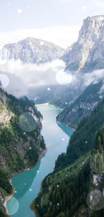 A breathtaking view of a river winding through mountain valleys.