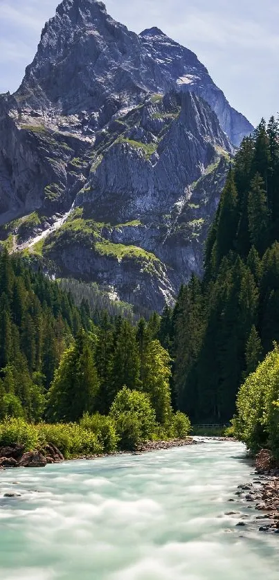 Beautiful mountain and river landscape with lush greenery.