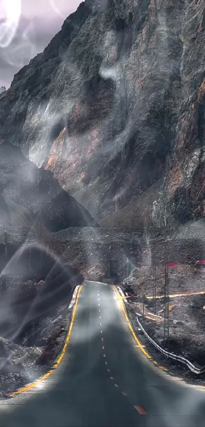 Winding road through majestic rocky mountains.