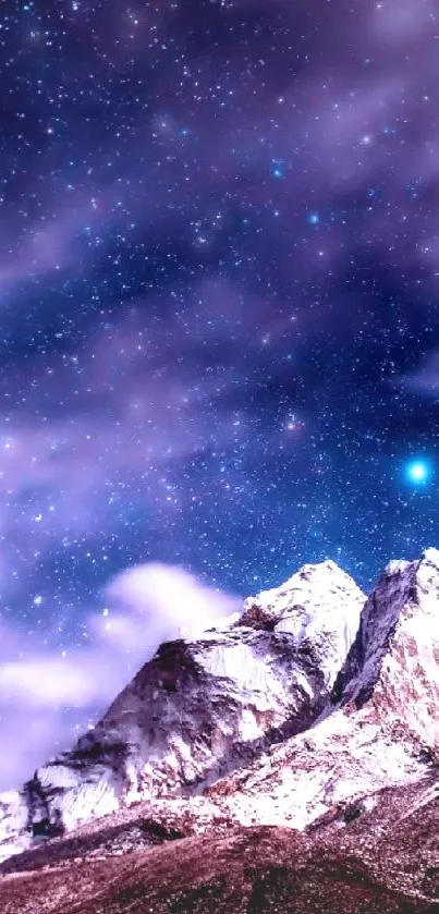 Majestic mountain and starry night sky mobile wallpaper.
