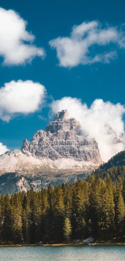 A breathtaking mountain view with blue sky and clouds for mobile wallpaper.