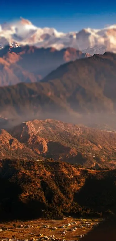 Majestic mountain landscape with rolling hills and clouds.