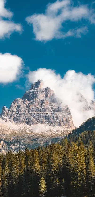 Majestic mountain peak with forest and sky