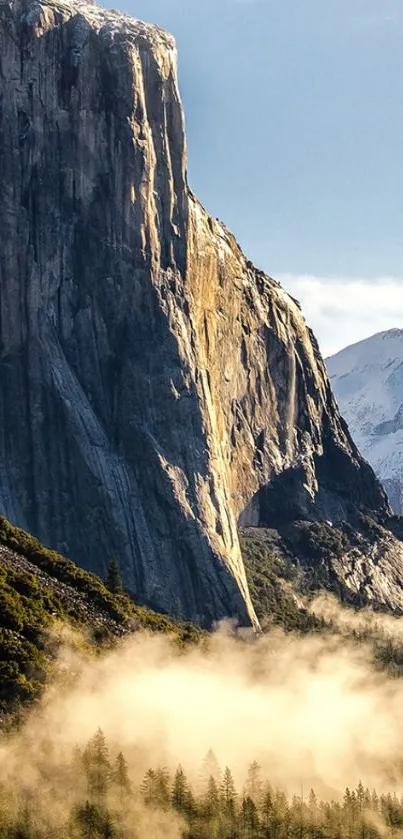 Majestic mountain landscape with misty valleys.