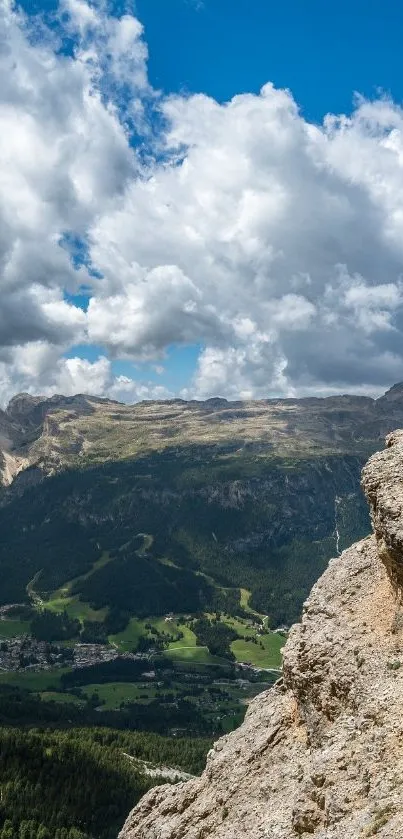 Stunning mountain landscape with blue sky and rock cliff.