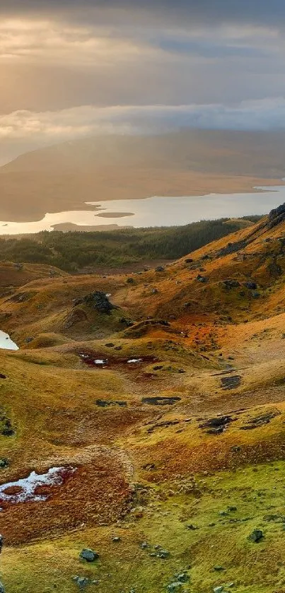 A stunning view of a golden brown mountain landscape under a soft morning light.