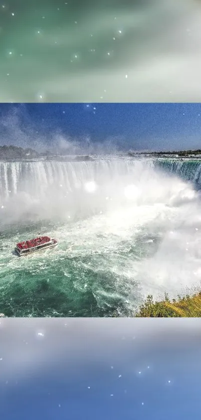 Mobile wallpaper of Niagara Falls with vibrant blue and green hues.