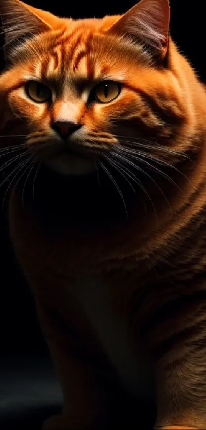 Majestic orange cat in dark background mobile wallpaper.