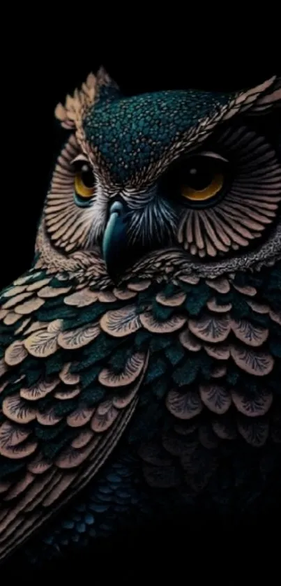 Intricate digital artwork of a majestic owl on a dark background.