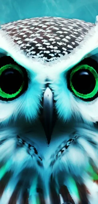 Vibrant turquoise owl artwork for mobile wallpaper.