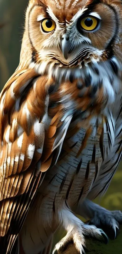 Realistic owl perched in a forest environment.