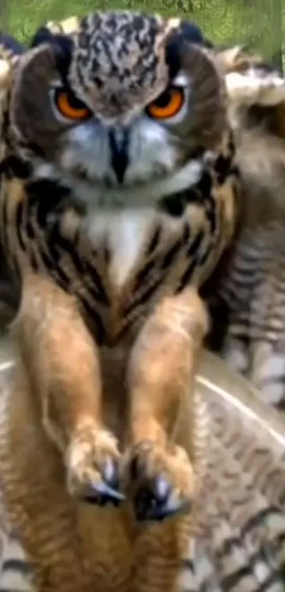 Majestic owl in flight with wings spread wide.