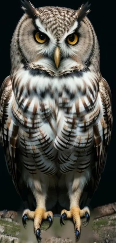 Detailed owl wallpaper with vibrant eyes and natural patterns.