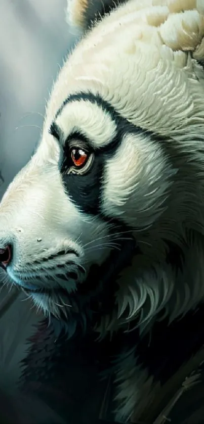 Realistic panda portrait with detailed fur in an artistic design.