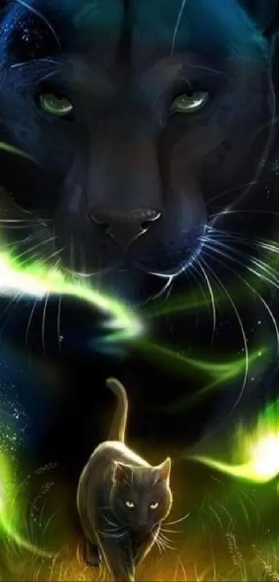 Black panther in aurora light wallpaper.