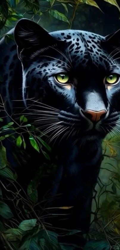Majestic panther in jungle setting wallpaper.