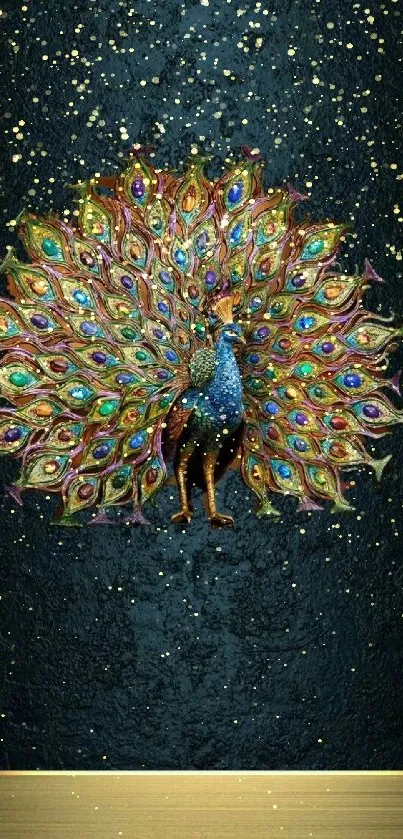 Dark textured background with a vibrant peacock design.