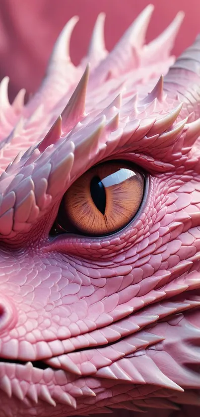 Close-up of a vivid pink dragon's eye and textured scales.