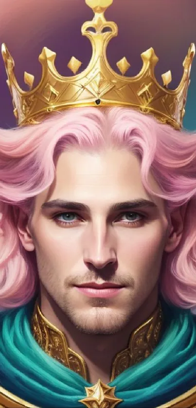 Royal king with pink hair and crown mobile wallpaper.