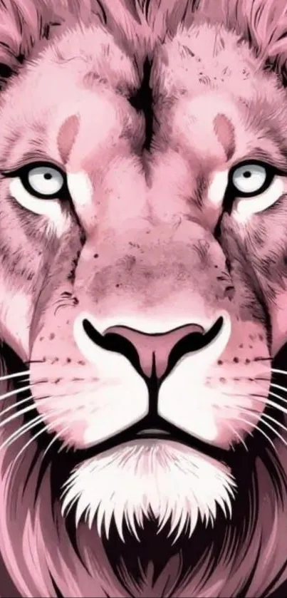 Artistic pink lion face illustration in a digital style.
