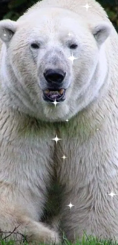 Majestic polar bear in a green forest setting, ideal for mobile wallpaper.
