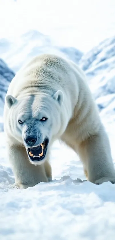 Fierce polar bear in icy mountain landscape