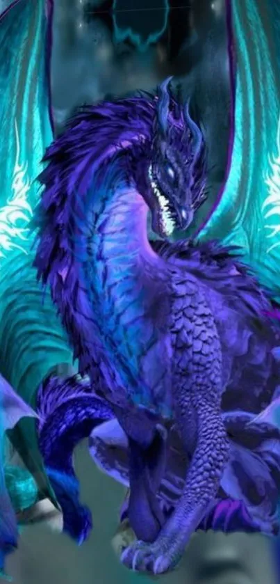 Fantasy artwork of a purple dragon with bright, glowing wings.