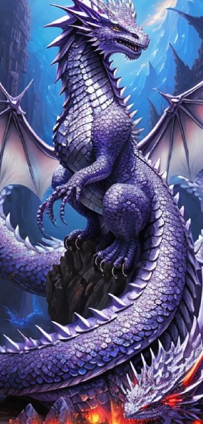 Majestic purple dragon in fantasy art illustration.