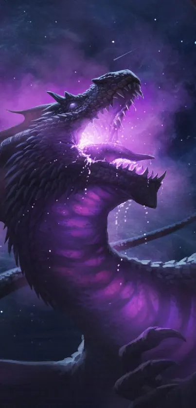 Purple dragon artwork with mystical theme.