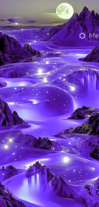 Majestic purple dreamscape with glowing landscapes.
